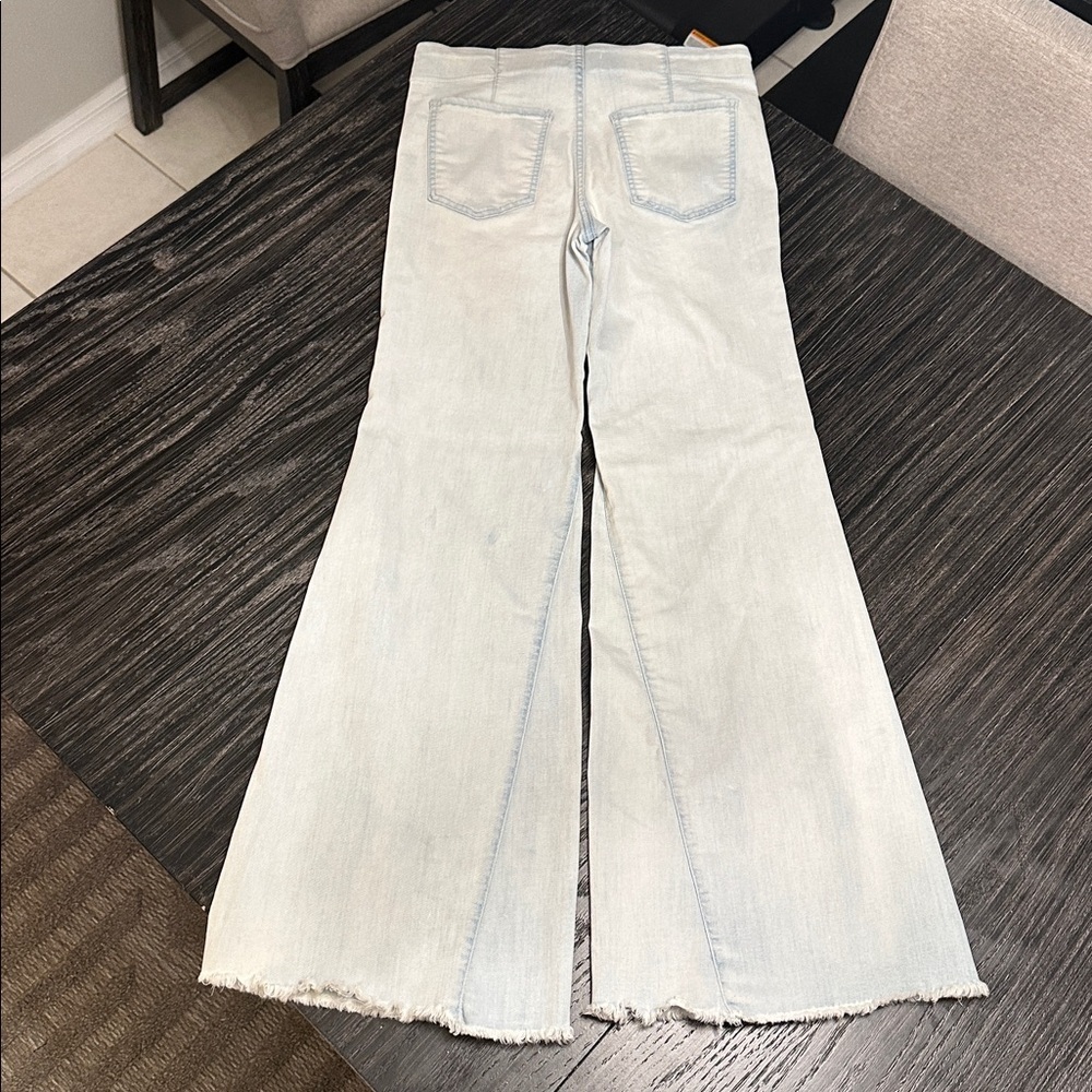 Free People Drapey Aline Flare High Rise Light Blue Pull On Stretch Jeans, 30 - Picture 8 of 12